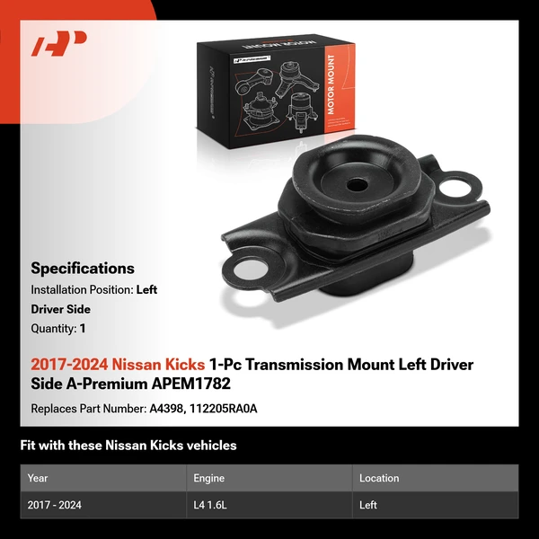 2017-2024 Nissan Kicks 1-Pc Transmission Mount Left Driver Side A-Premium APEM1782