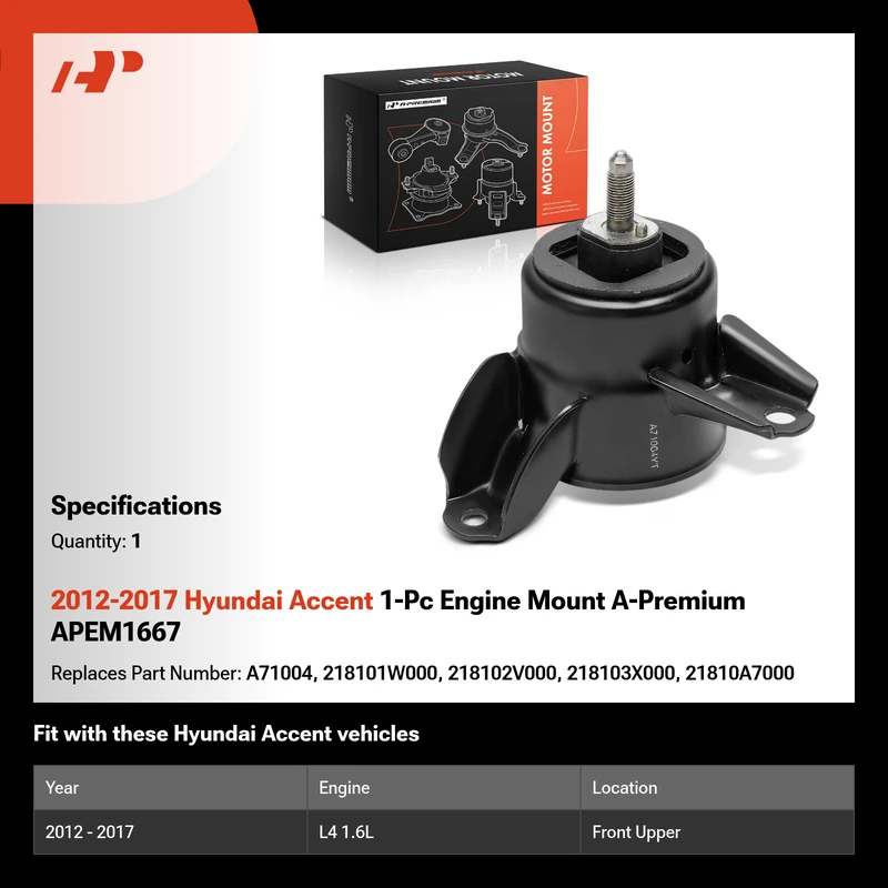 2012-2017 Hyundai Accent 1-Pc Engine Mount A-Premium APEM1667