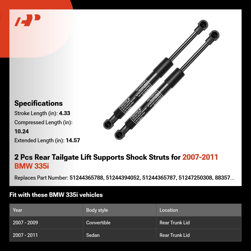 2 Pcs Rear Tailgate Lift Supports Shock Struts for 2007-2011 BMW 335i