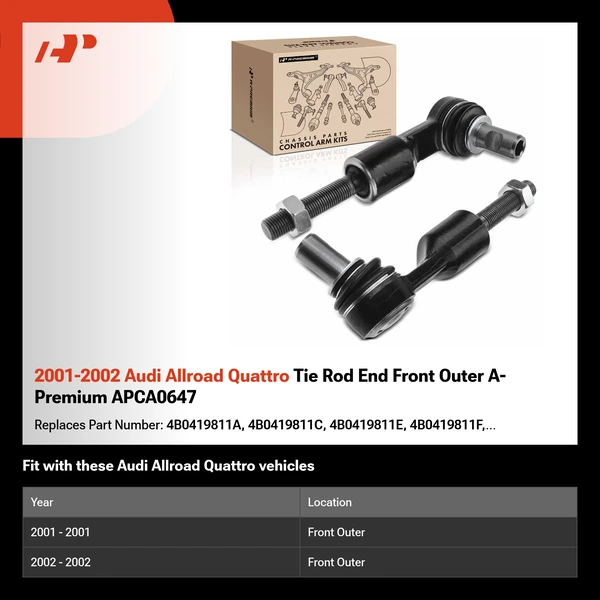 2001-2002 Audi Allroad Quattro Tie Rod End Front Outer A-Premium APCA0647