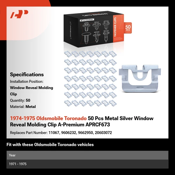 1974-1975 Oldsmobile Toronado 50 Pcs Metal Silver Window Reveal Molding Clip A-Premium APRCF673