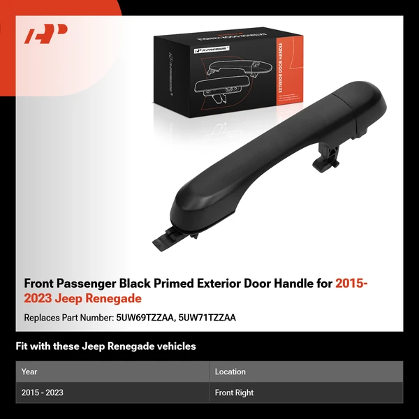 Front Passenger Black Primed Exterior Door Handle for 2015-2023 Jeep Renegade