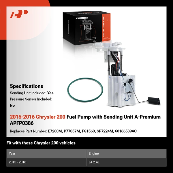 2015-2016 Chrysler 200 Fuel Pump with Sending Unit A-Premium APFP0386