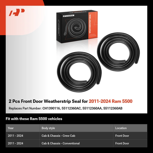 2 Pcs Front Door Weatherstrip Seal for 2011-2024 Ram 5500
