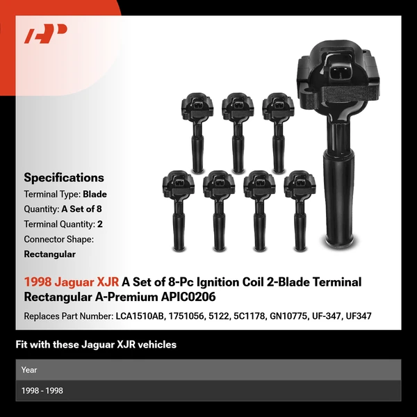 1998 Jaguar XJR A Set of 8-Pc Ignition Coil 2-Blade Terminal Rectangular A-Premium APIC0206