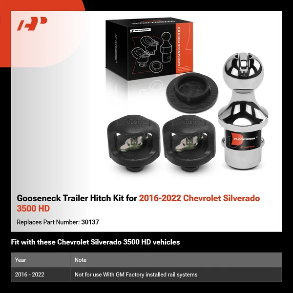 Gooseneck Trailer Hitch Kit for 2016-2022 Chevrolet Silverado 3500 HD