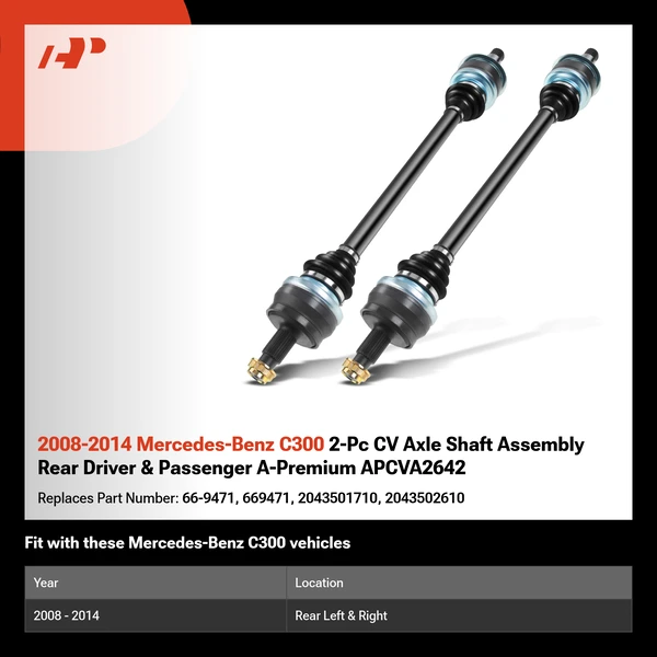 2008-2014 Mercedes-Benz C300 2-Pc CV Axle Shaft Assembly Rear Driver & Passenger A-Premium APCVA2642