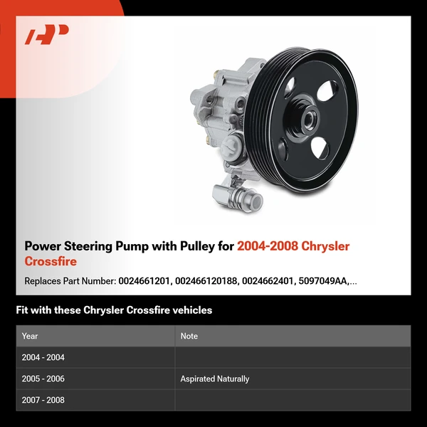 Power Steering Pump with Pulley for 2004-2008 Chrysler Crossfire