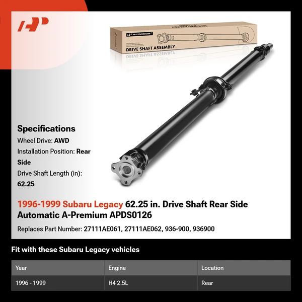 1996-1999 Subaru Legacy 62.25 in. Drive Shaft Rear Side Automatic A-Premium APDS0126
