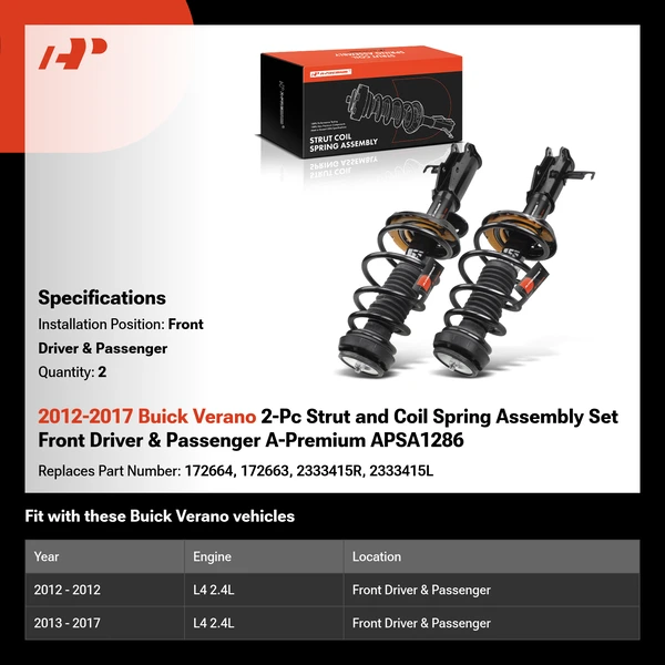 2012-2017 Buick Verano 2-Pc Strut and Coil Spring Assembly Set Front Driver & Passenger A-Premium APSA1286