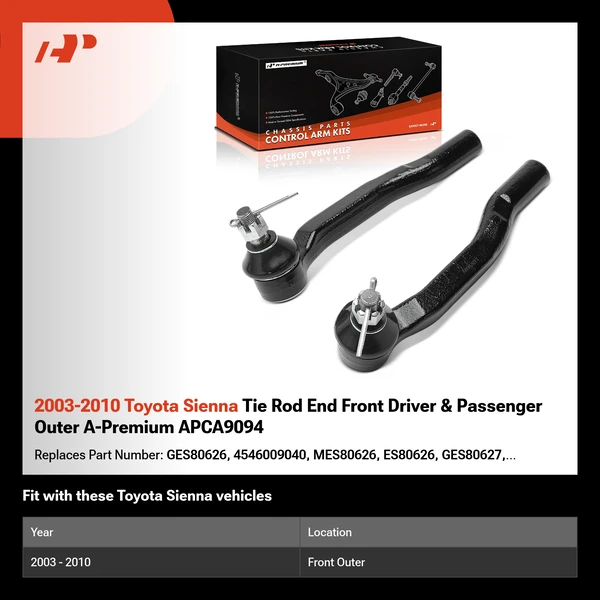 2003-2010 Toyota Sienna Tie Rod End Front Driver & Passenger Outer A-Premium APCA9094