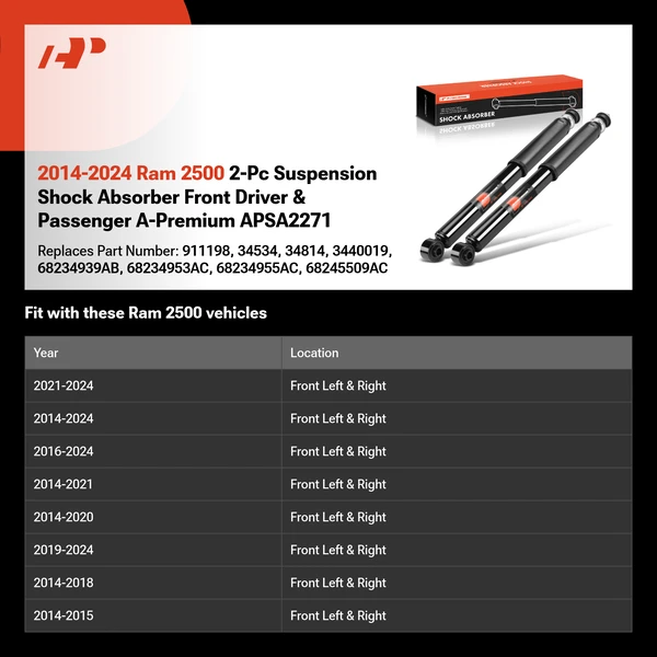 2014-2024 Ram 2500 2-Pc Suspension Shock Absorber Front Driver & Passenger A-Premium APSA2271