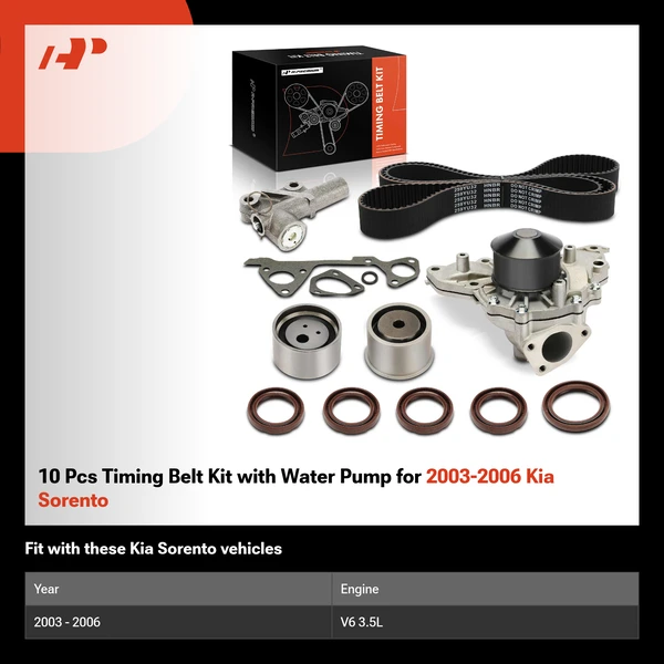 10 Pcs Timing Belt Kit with Water Pump for 2003-2006 Kia Sorento