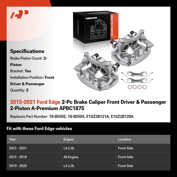 2015-2021 Ford Edge 2-Pc Brake Caliper Front Driver & Passenger 2-Piston A-Premium APBC1875