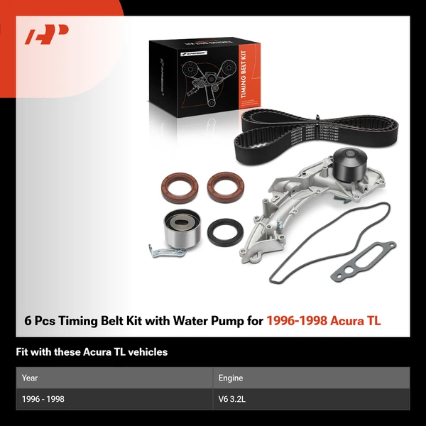 6 Pcs Timing Belt Kit with Water Pump for 1996-1998 Acura TL