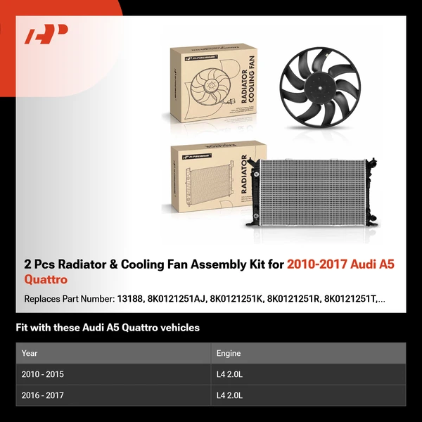 2 Pcs Radiator & Cooling Fan Assembly Kit for 2010-2017 Audi A5 Quattro