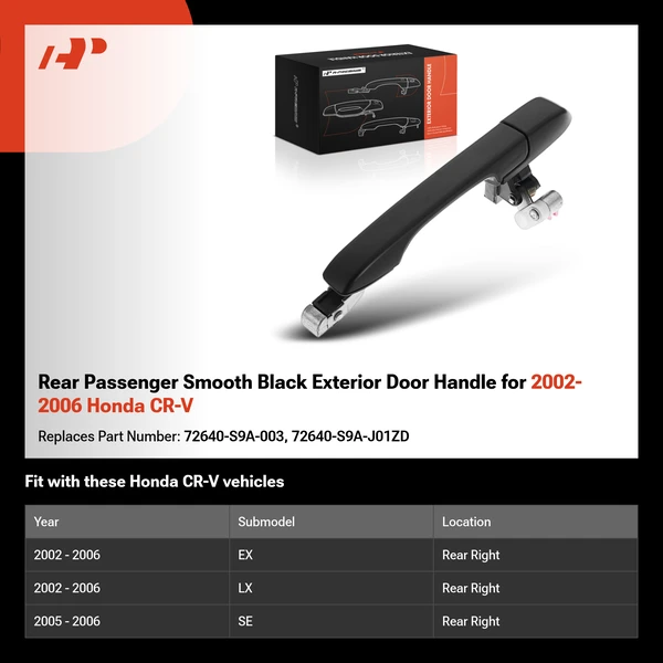 Rear Passenger Smooth Black Exterior Door Handle for 2002-2006 Honda CR-V