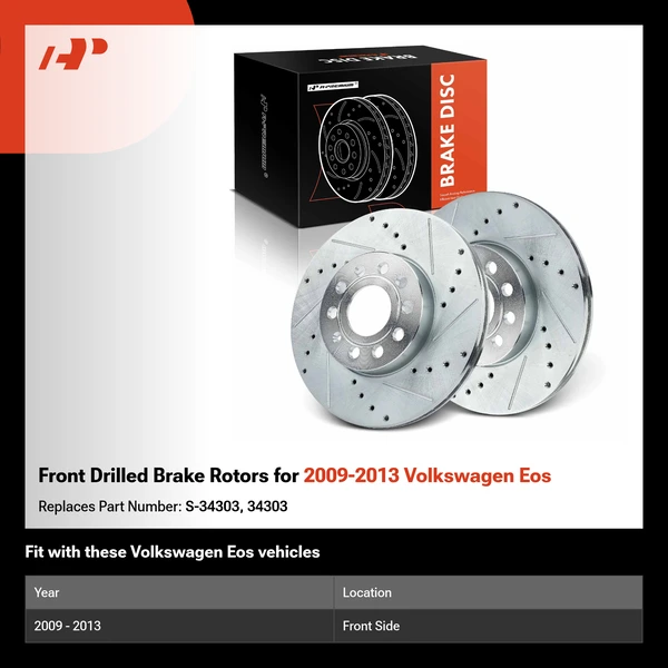 Front Drilled Brake Rotors for 2009-2013 Volkswagen Eos