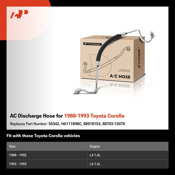 AC Discharge Hose for 1988-1993 Toyota Corolla