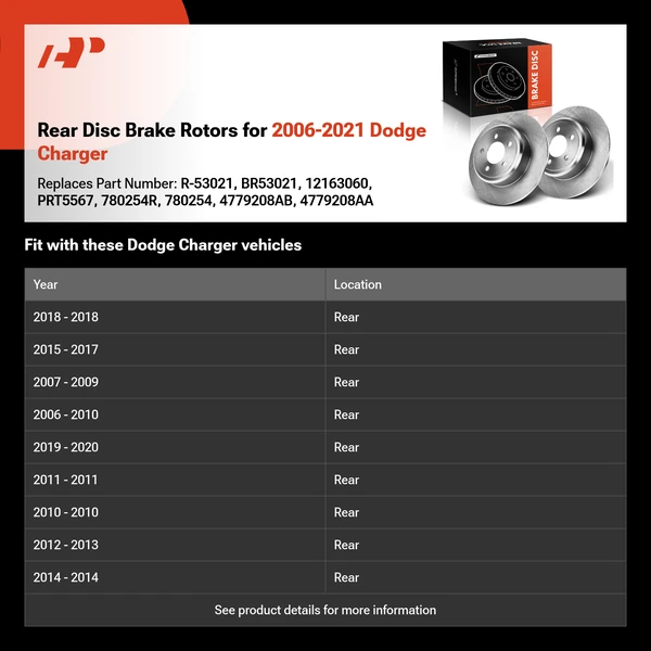 Rear Disc Brake Rotors for 2006-2021 Dodge Charger