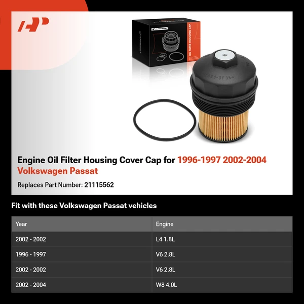 Engine Oil Filter Housing Cover Cap for 1996-1997 2002-2004 Volkswagen Passat