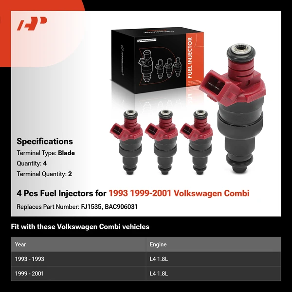 4 Pcs Fuel Injectors for 1993 1999-2001 Volkswagen Combi