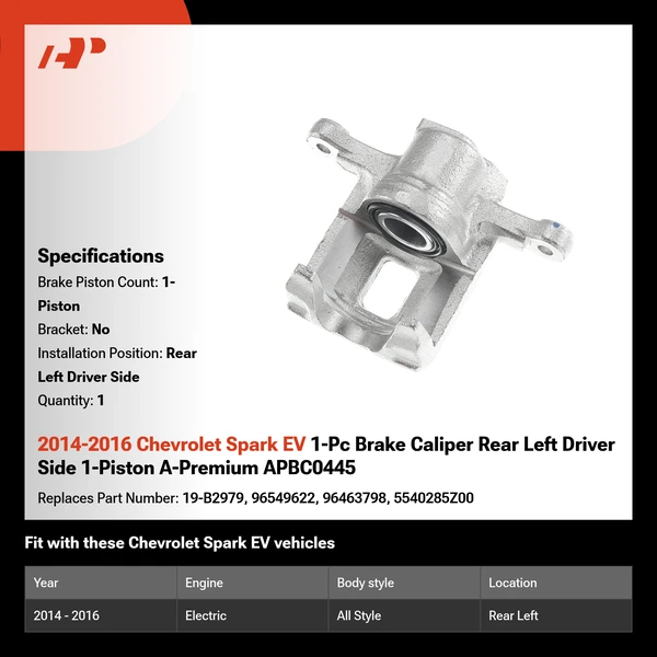 2014-2016 Chevrolet Spark EV 1-Pc Brake Caliper Rear Left Driver Side 1-Piston A-Premium APBC0445