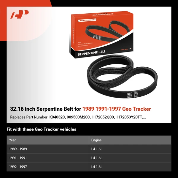 32.16 inch Serpentine Belt for 1989 1991-1997 Geo Tracker