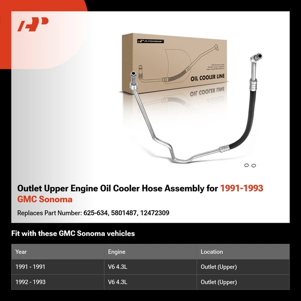 Outlet Upper Engine Oil Cooler Hose Assembly for 1991-1993 GMC Sonoma