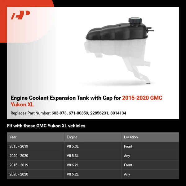 Engine Coolant Expansion Tank with Cap for 2015-2020 GMC Yukon XL
