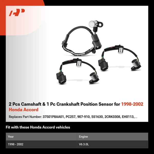 2 Pcs Camshaft & 1 Pc Crankshaft Position Sensor for 1998-2002 Honda Accord
