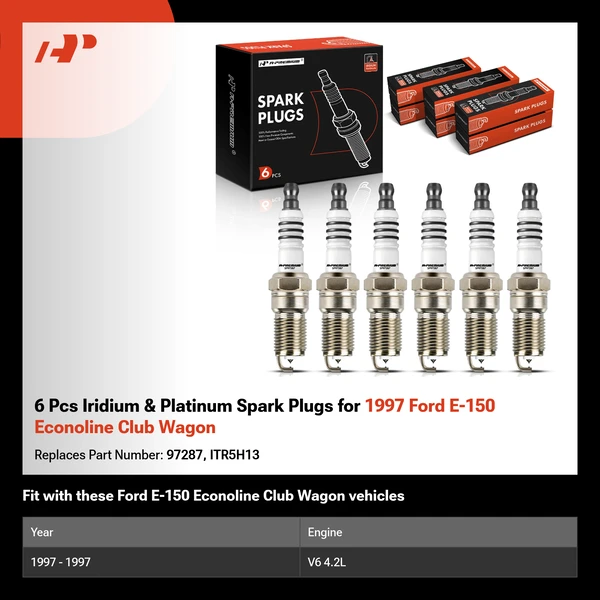 6 Pcs Iridium & Platinum Spark Plugs for 1997 Ford E-150 Econoline Club Wagon