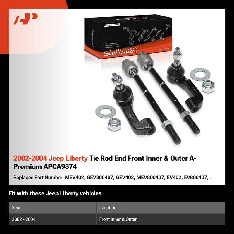 2002-2004 Jeep Liberty Tie Rod End Front Inner & Outer A-Premium APCA9374