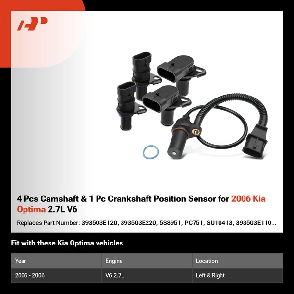 4 Pcs Camshaft & 1 Pc Crankshaft Position Sensor for 2006 Kia Optima 2.7L V6