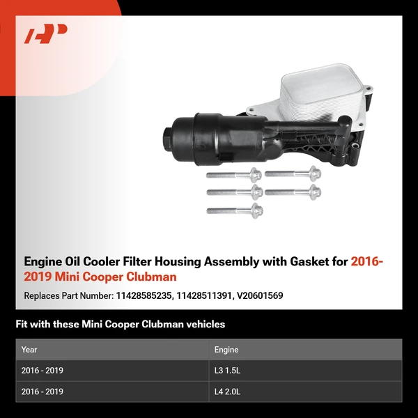 Engine Oil Cooler Filter Housing Assembly with Gasket for 2016-2019 Mini Cooper Clubman