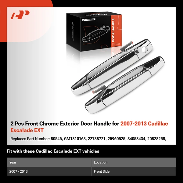 2 Pcs Front Chrome Exterior Door Handle for 2007-2013 Cadillac Escalade EXT