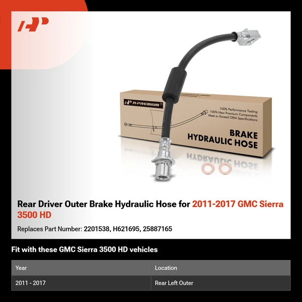 Rear Driver Outer Brake Hydraulic Hose for 2011-2017 GMC Sierra 3500 HD
