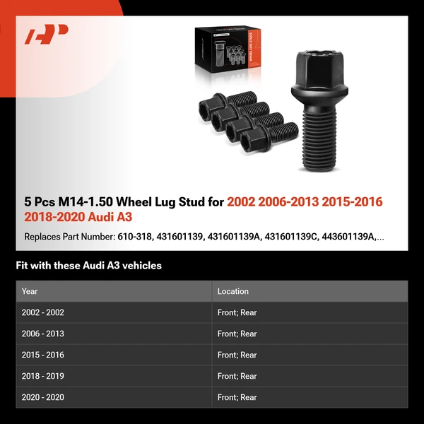5 Pcs M14-1.50 Wheel Lug Stud for 2002 2006-2013 2015-2016 2018-2020 Audi A3