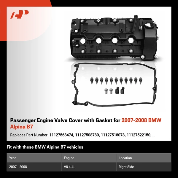 Passenger Engine Valve Cover with Gasket for 2007-2008 BMW Alpina B7