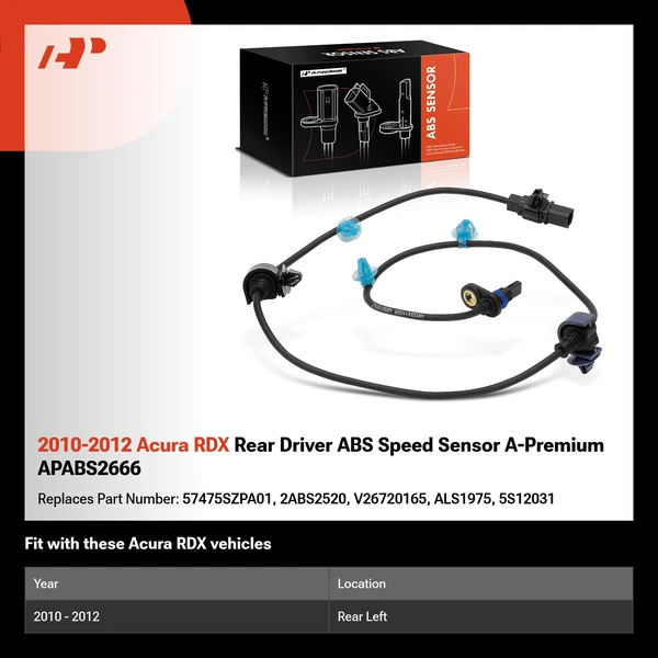 2010-2012 Acura RDX Rear Driver ABS Speed Sensor A-Premium APABS2666