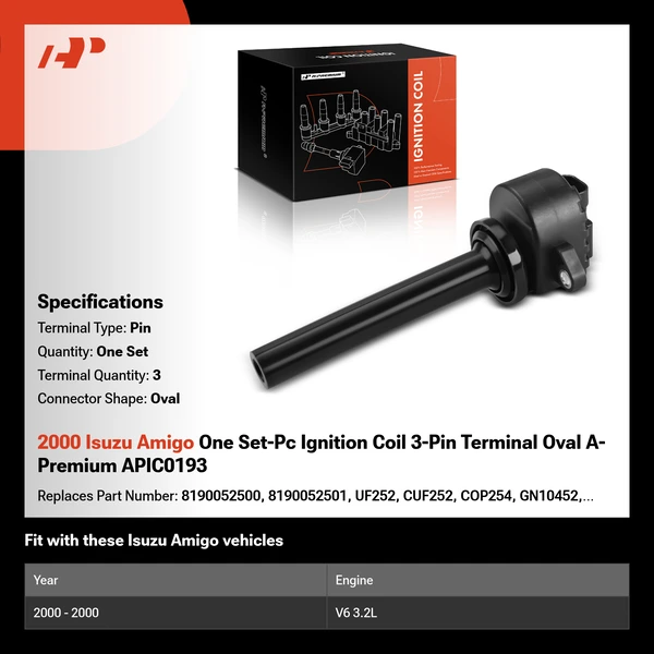 2000 Isuzu Amigo One Set-Pc Ignition Coil 3-Pin Terminal Oval A-Premium APIC0193