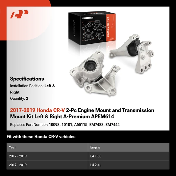 2017-2019 Honda CR-V 2-Pc Engine Mount and Transmission Mount Kit Left & Right A-Premium APEM614