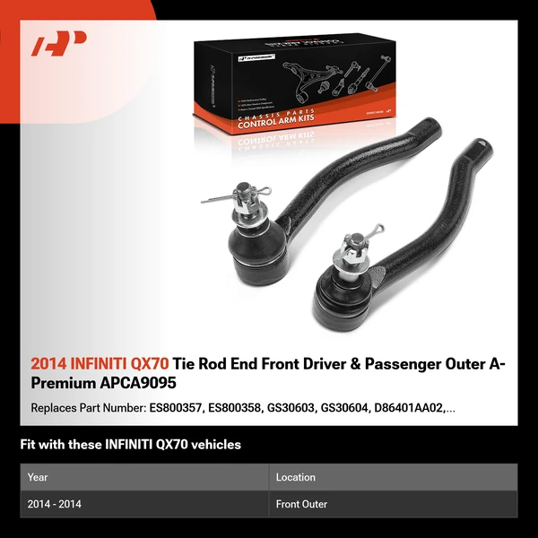 2014 INFINITI QX70 Tie Rod End Front Driver & Passenger Outer A-Premium APCA9095