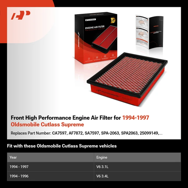 Front High Performance Engine Air Filter for 1994-1997 Oldsmobile Cutlass Supreme