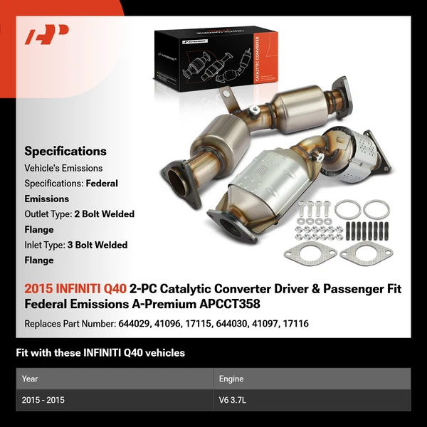 2015 INFINITI Q40 2-PC Catalytic Converter Driver & Passenger Fit Federal Emissions A-Premium APCCT358
