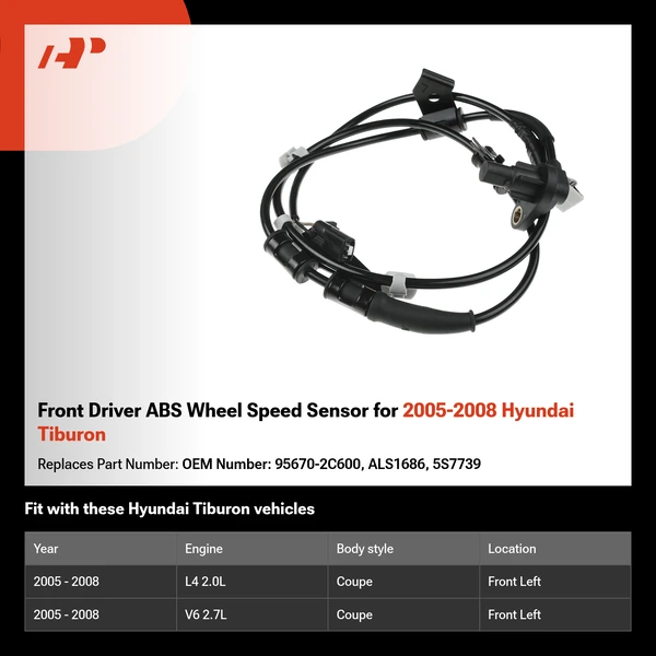 Front Driver ABS Wheel Speed Sensor for 2005-2008 Hyundai Tiburon