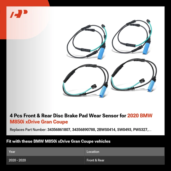 4 Pcs Front & Rear Disc Brake Pad Wear Sensor for 2020 BMW M850i xDrive Gran Coupe