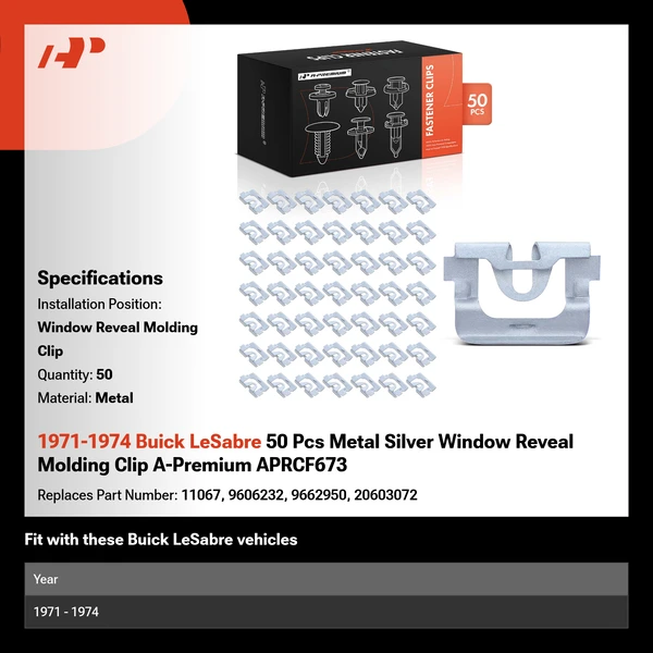 1971-1974 Buick LeSabre 50 Pcs Metal Silver Window Reveal Molding Clip A-Premium APRCF673