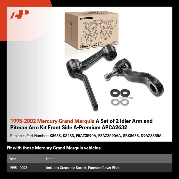 1995-2002 Mercury Grand Marquis A Set of 2 Idler Arm and Pitman Arm Kit Front Side A-Premium APCA2632