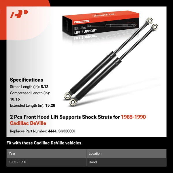 2 Pcs Front Hood Lift Supports Shock Struts for 1985-1990 Cadillac DeVille